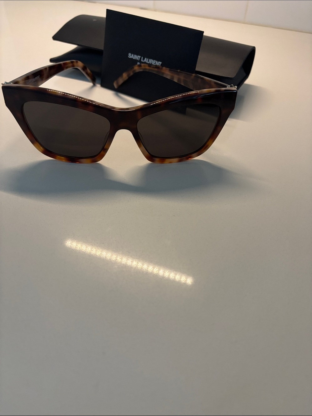 Saint Laurent Tortoiseshell Acetate Sunglasses with Dark Brown Lenses